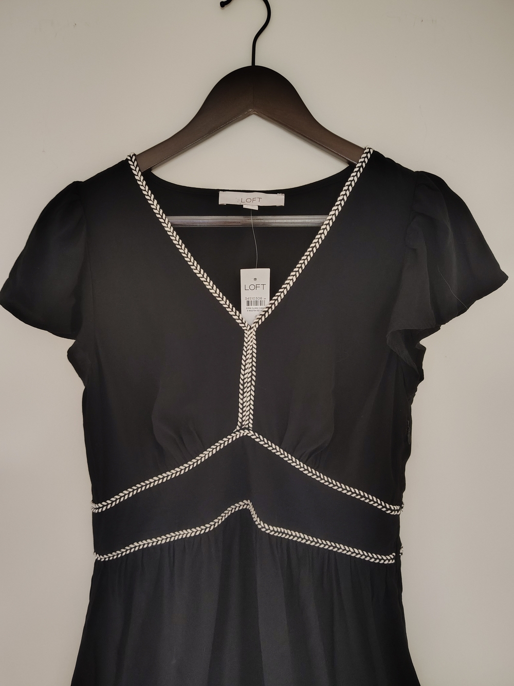 NWT LOFT Braided V-neck Flutter Sleeve Baby Doll Dress Size 4 - Picture 4 of 7